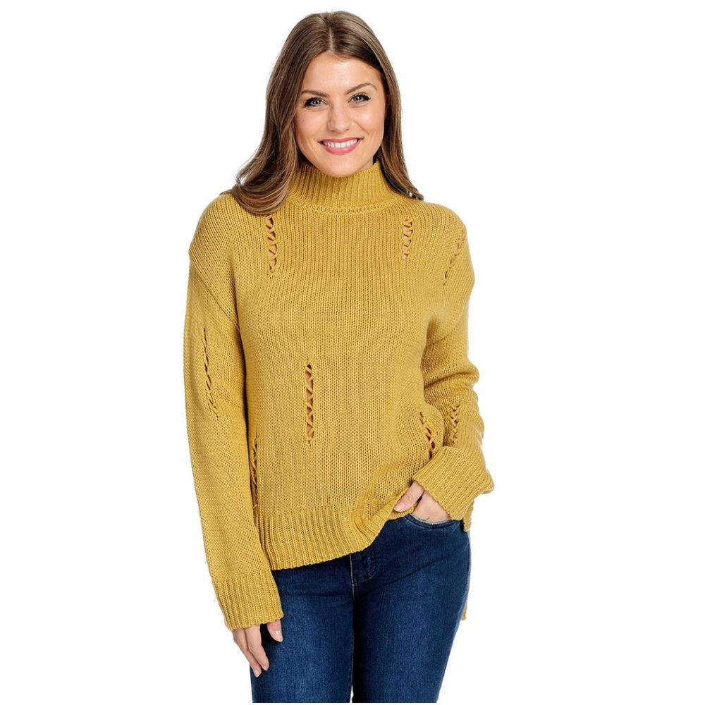 Mixed Stitch Knit Distressed Detail Sweater